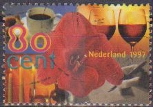Holanda 1997 Scott 962 Sello Cumpleaños Café, Copa Vino, Velas y  Flores, usado Stamps Netherlands Holland Hollande Olanda 